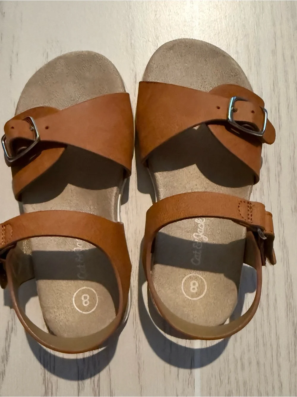 Cat & Jack Toddler Girls Size 8 White Brown Strappy Sandals 2 Pair Lot